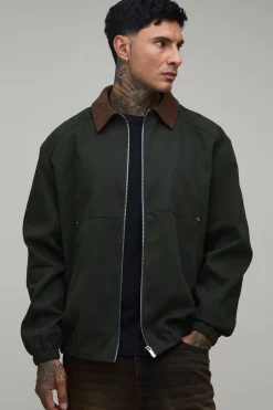 boohooMAN Veste De Travail Haute En Twill Coupe Regular À Col En Synthétique Contrastant<Homme Tout Afficher|Vestes & Manteaux Tall