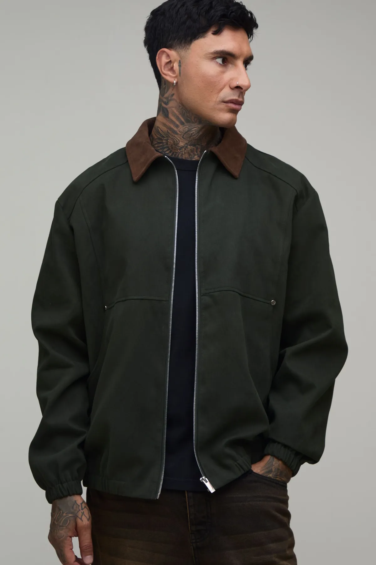 boohooMAN Veste De Travail Haute En Twill Coupe Regular À Col En Synthétique Contrastant<Homme Tout Afficher|Vestes & Manteaux Tall