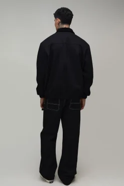 Veste De Travail Haute En Twill Coupe Régulière Avec Col Contrasté En Synthétique