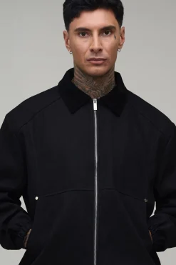 Veste De Travail Haute En Twill Coupe Régulière Avec Col Contrasté En Synthétique