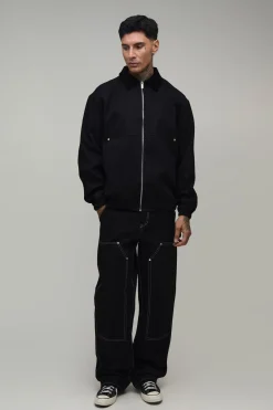 Veste De Travail Haute En Twill Coupe Régulière Avec Col Contrasté En Synthétique