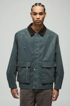 Veste de travail oversize à coupe carrée en synthétique peluché avec col contrastant