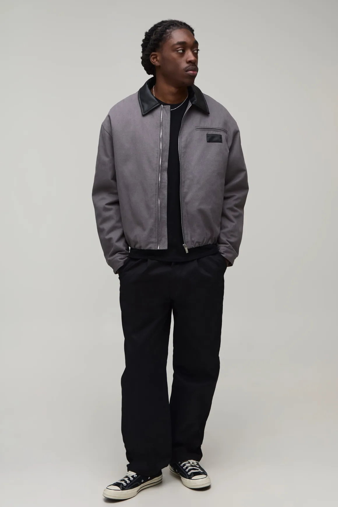 Veste De Travail Oversize En Sergé Avec Col Contrasté En SYNTHÉTIQUE