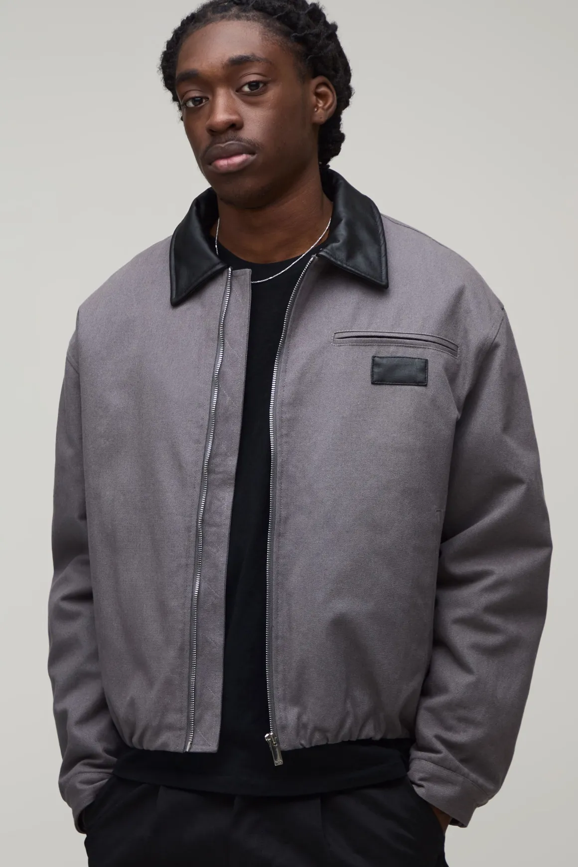 Veste De Travail Oversize En Sergé Avec Col Contrasté En SYNTHÉTIQUE