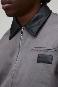 Veste De Travail Oversize En Sergé Avec Col Contrasté En SYNTHÉTIQUE