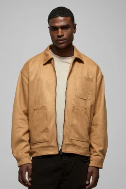 Veste de travail pour charpentier oversize en faux suède Croc à col