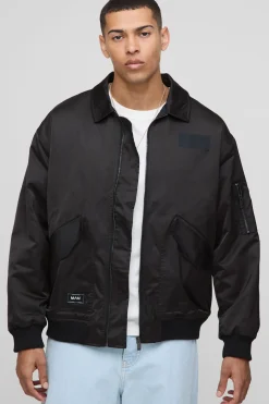 boohooMAN Veste de vol à col en nylon surdimensionnée<Homme Manteaux Et Vestes