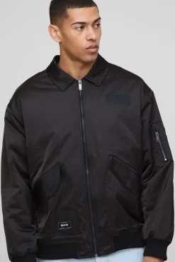boohooMAN Veste de vol à col en nylon surdimensionnée<Homme Manteaux Et Vestes