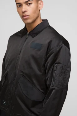 boohooMAN Veste de vol à col en nylon surdimensionnée<Homme Manteaux Et Vestes