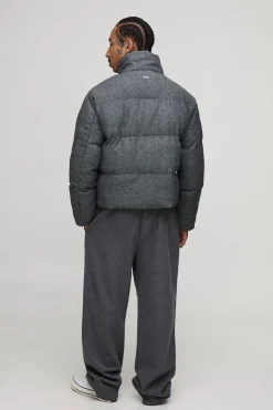 boohooMAN Veste doudoune Boxy Fit Check à encolure cheminée<Homme Manteaux Et Vestes