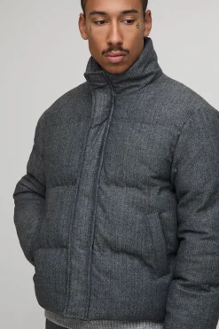boohooMAN Veste doudoune Boxy Fit Check à encolure cheminée<Homme Manteaux Et Vestes