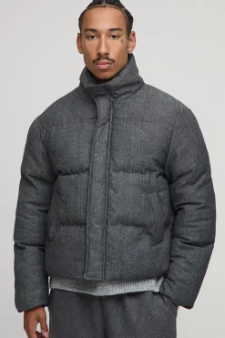 boohooMAN Veste doudoune Boxy Fit Check à encolure cheminée<Homme Manteaux Et Vestes