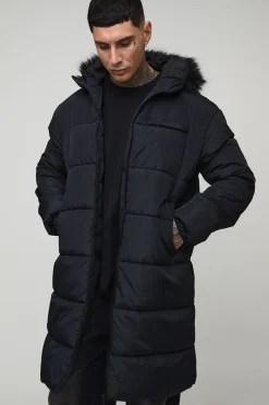 boohooMAN Veste doudoune à capuche, coupe longue, en synthétique e, version grande taille<Homme Tout Afficher|Vestes & Manteaux Tall