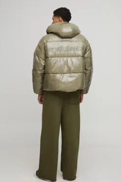 Veste doudoune à capuche pour homme, coupe régulière, finition éclatante