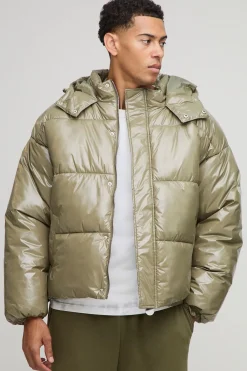 Veste doudoune à capuche pour homme, coupe régulière, finition éclatante