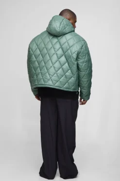 boohooMAN Veste doudoune à capuche, surdimensionnée, carrée, à haute brillance, matelassée et à col entonnoir<Homme Vestes & Manteaux Grande Taille|Tout Afficher