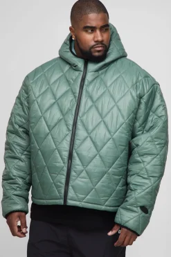 boohooMAN Veste doudoune à capuche, surdimensionnée, carrée, à haute brillance, matelassée et à col entonnoir<Homme Vestes & Manteaux Grande Taille|Tout Afficher