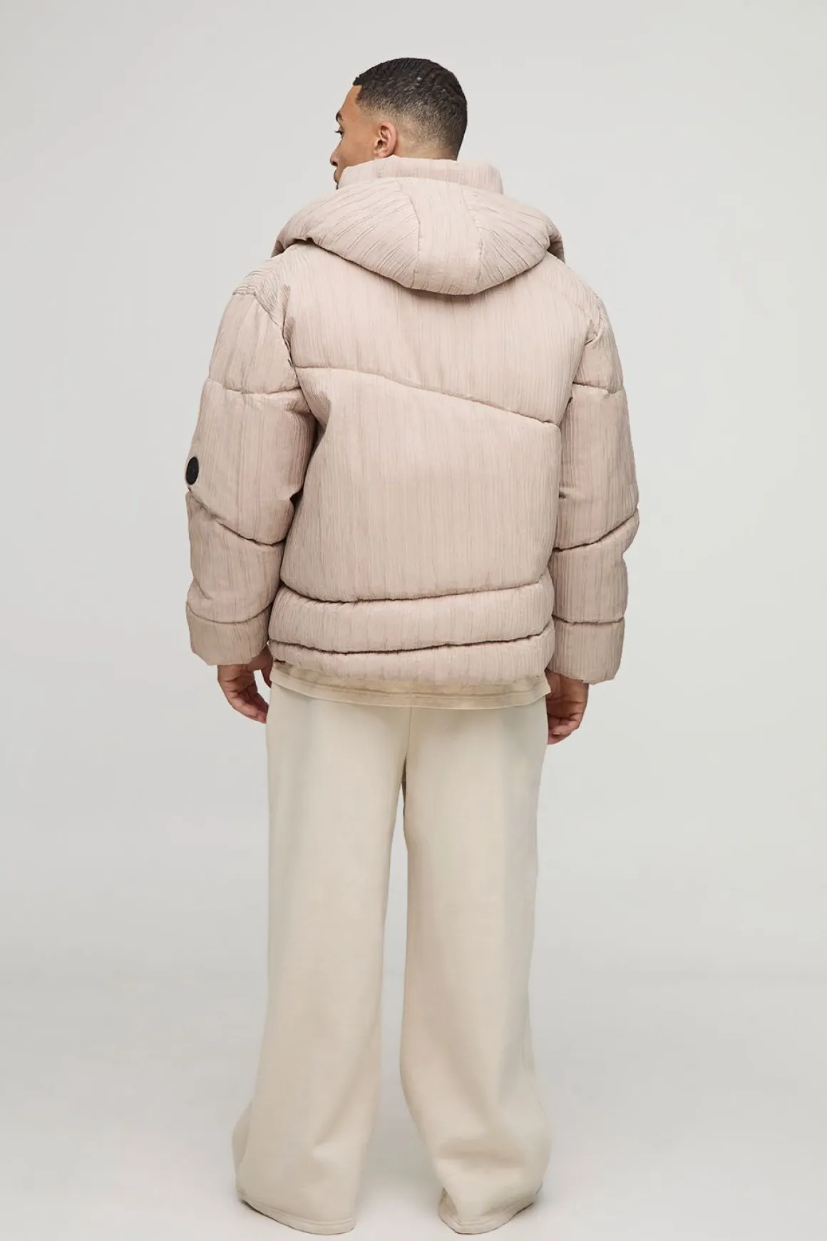 Veste doudoune à capuche texturée, coupe oversize