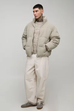 boohooMAN Veste doudoune à col entonnoir en faux suède texturé, coupe régulière pour personnes de grande taille<Homme Tout Afficher|Vestes & Manteaux Tall