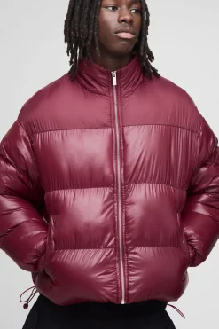 Veste doudoune à col entonnoir, mélange nylon haute brillance, coupe boxy