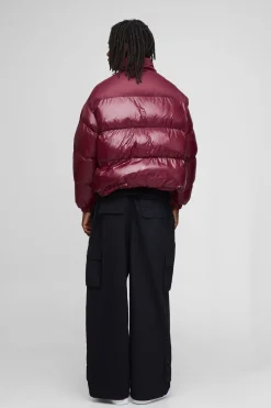Veste doudoune à col entonnoir, mélange nylon haute brillance, coupe boxy