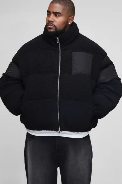 Veste doudoune à col entonnoir en synthétique et nylon, coupe Regular Fit Plus, en noir