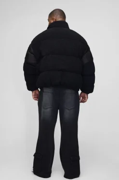 Veste doudoune à col entonnoir en synthétique et nylon, coupe Regular Fit Plus, en noir