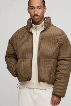 Veste doudoune à coupe carrée à carreaux avec col entonnoir