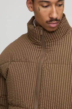 Veste doudoune à coupe carrée à carreaux avec col entonnoir
