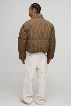 Veste doudoune à coupe carrée à carreaux avec col entonnoir