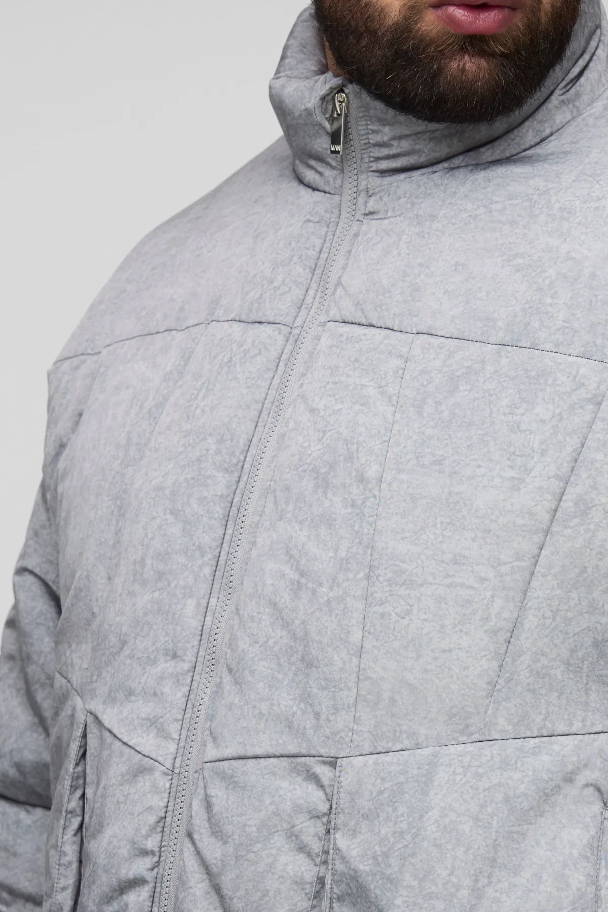 boohooMAN Veste doudoune à coupe oversize, en nylon lavé et rembourrée, à col entonnoir<Homme Vestes & Manteaux Grande Taille|Tout Afficher