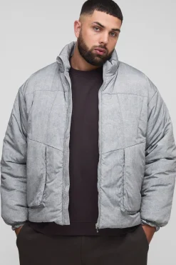 boohooMAN Veste doudoune à coupe oversize, en nylon lavé et rembourrée, à col entonnoir<Homme Vestes & Manteaux Grande Taille|Tout Afficher