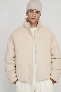 boohooMAN Veste doudoune à coupe régulière, détail d'empiècement western, en cord et col entonnoir<Homme Manteaux Et Vestes