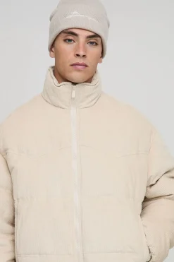 boohooMAN Veste doudoune à coupe régulière, détail d'empiècement western, en cord et col entonnoir<Homme Manteaux Et Vestes