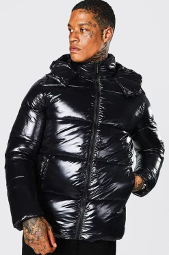 Veste doudoune à haute brillance en noir