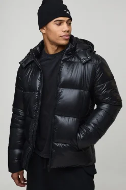 Veste doudoune à haute brillance en noir