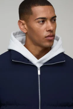 Veste Doudoune Homme À Col Montant Coupe Boxy Matelassée Mi-Saison Essentielle