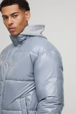 Veste doudoune homme, coupe régulière, à haute brillance, col entonnoir