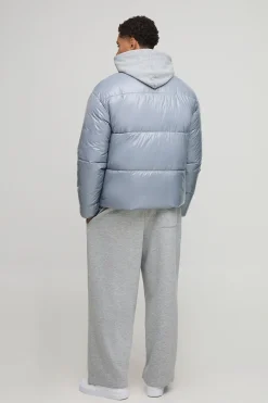 Veste doudoune homme, coupe régulière, à haute brillance, col entonnoir