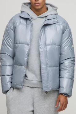 Veste doudoune homme, coupe régulière, à haute brillance, col entonnoir