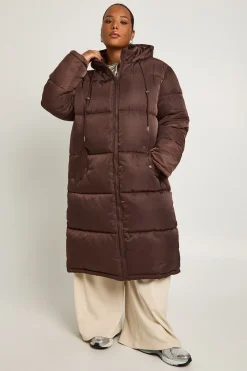 boohoo Veste doudoune longline Plus<Femme Looks Chocolat|Doudounes