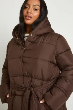 Veste doudoune longue à ceinture Plus