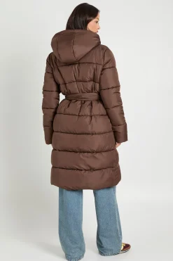 Veste doudoune longue ceinturée