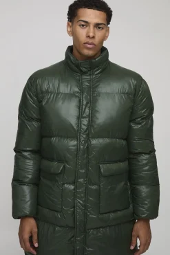 Veste doudoune longue à coupe régulière et haute brillance