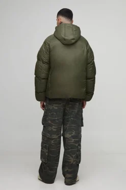 Veste doudoune longue à coupe surdimensionnée, à manches froncées et à panneaux