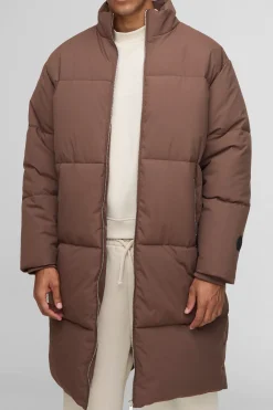 Veste doudoune longue en nylon à col entonnoir, coupe régulière