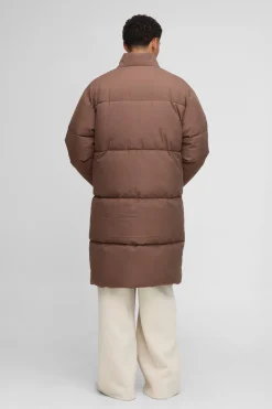 Veste doudoune longue en nylon à col entonnoir, coupe régulière