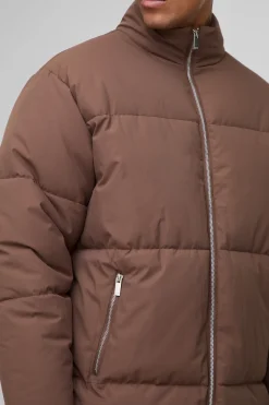 Veste doudoune longue en nylon à col entonnoir, coupe régulière