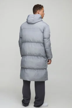 boohooMAN Veste doudoune longue pour grands à 4 poches, à capuche, en noir<Homme Tout Afficher|Vestes & Manteaux Tall