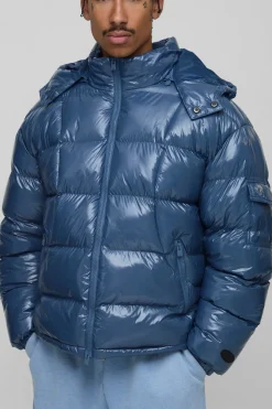 Veste doudoune matelassée à capuche, coupe régulière et finition brillante